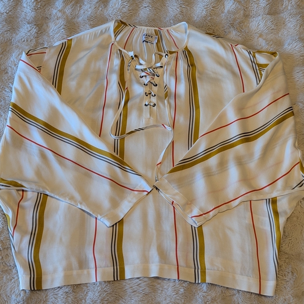 Frame Lace Up Top in the "Saffron Summer Stripe" pattern - Picture 2 of 6